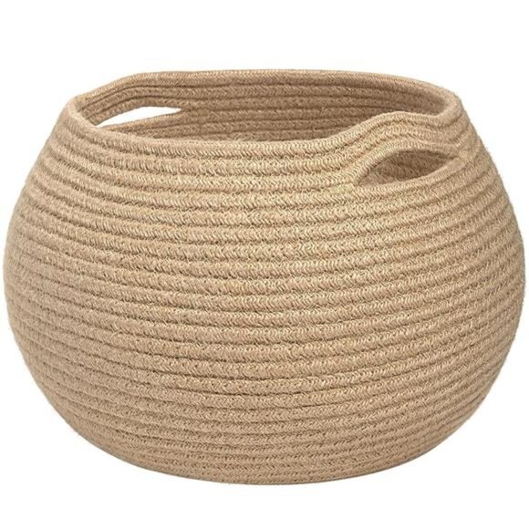 Woven Basket Small Round Plant Basket, Jute, 10